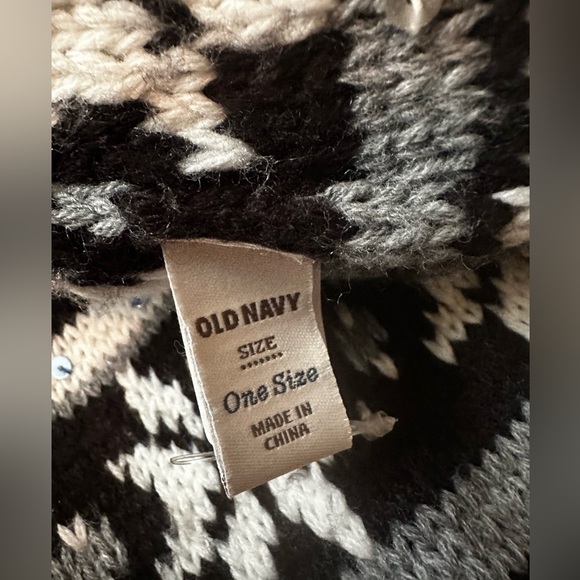 OLD NAVY Pom Pom Thick Sweater Neck Warmer Wrap Black White Sequin 72x7 Inches - Picture 2 of 6